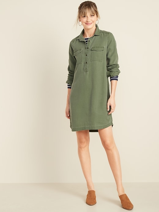 Image number 1 showing, Faded Twill Shirt Dress for Women