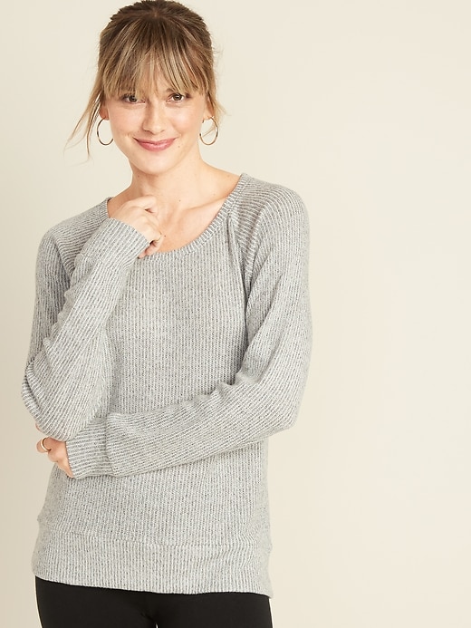 View large product image 1 of 1. Plush Rib-Knit Long-Sleeve Tee for Women