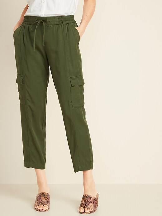 View large product image 1 of 1. Mid-Rise Soft Twill Pull-On Cargos for Women