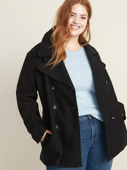 View large product image 1 of 1. Plus-Size Double-Breasted Peacoat