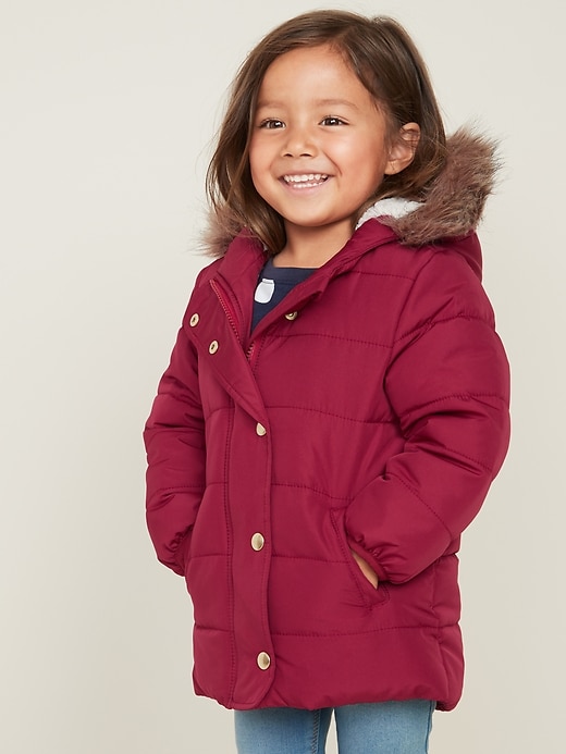 View large product image 1 of 1. Frost-Free Long Puffer Jacket for Toddler Girls
