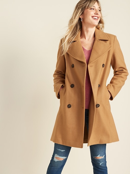 Image number 1 showing, Long Soft-Brushed Peacoat for Women
