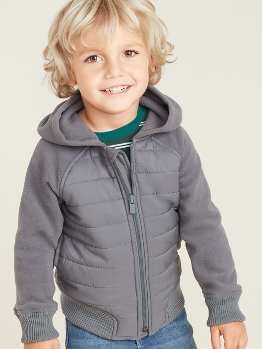 View large product image 1 of 1. Quilted-Chest Micro Performance Fleece Hooded Jacket for Toddler Boys