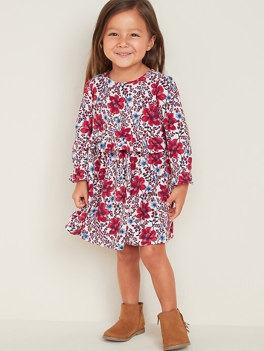 View large product image 1 of 1. Ruffled Fit & Flare Brushed Jersey Dress for Toddler Girls