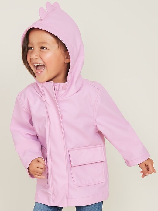 View large product image 1 of 4. Hooded Dinosaur Critter Rain Jacket for Toddler Girls