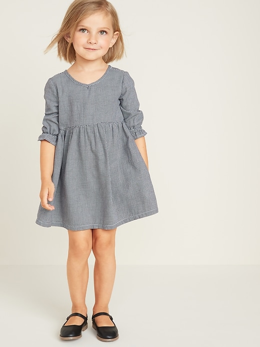 View large product image 1 of 4. Houndstooth-Patterned Twill V-Neck Dress for Toddler Girls