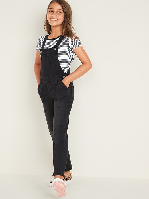 View large product image 1 of 3. Distressed Raw-Hem Black Jean Overalls for Girls