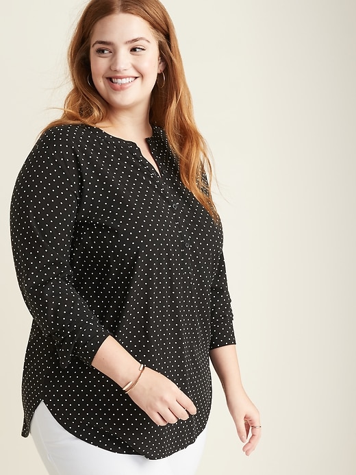Image number 1 showing, No-Peek Button-Front Plus-Size Popover Stretch Tunic