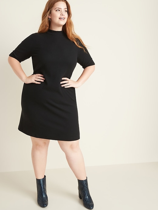 View large product image 1 of 1. Plus-Size Mock-Neck Rib-Knit Tee Dress