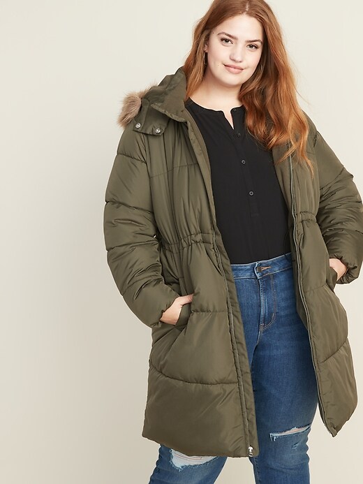 View large product image 1 of 1. Frost-Free Hooded Plus-Size Long-Line Puffer Jacket