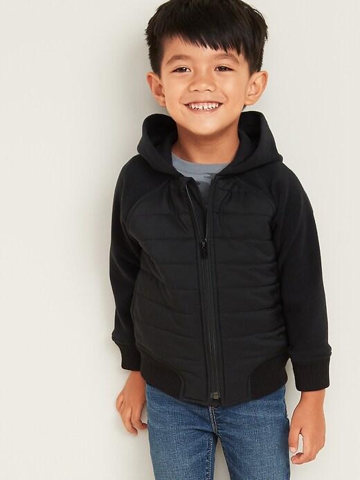 View large product image 1 of 4. Quilted-Chest Micro Performance Fleece Hooded Jacket for Toddler Boys