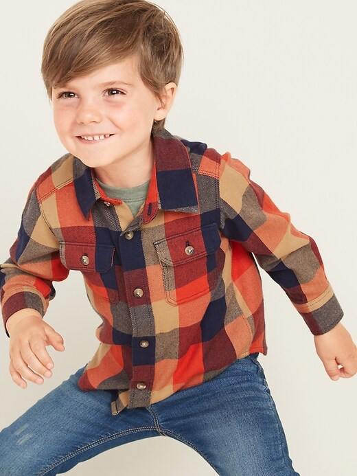 View large product image 1 of 3. Buffalo-Plaid Flannel Utility Shirt for Toddler Boys