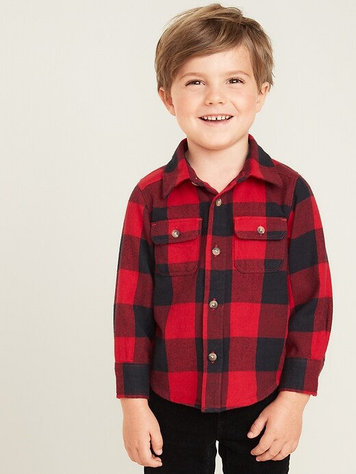 View large product image 1 of 1. Buffalo-Plaid Flannel Utility Shirt for Toddler Boys