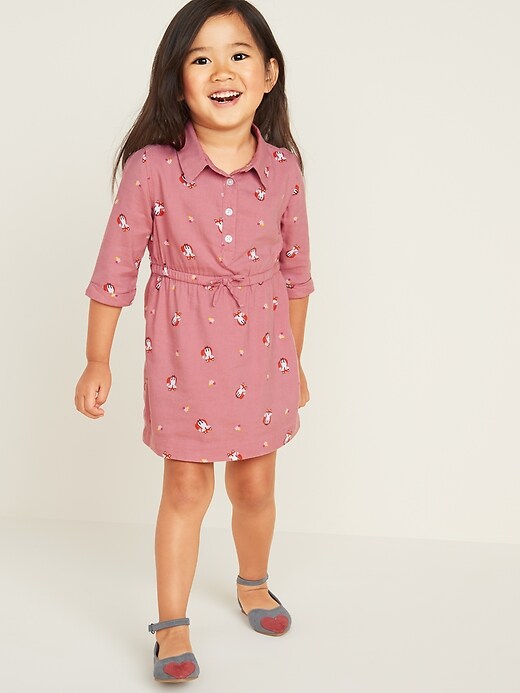 View large product image 1 of 4. Printed Cinched-Waist Shirt Dress for Toddler Girls