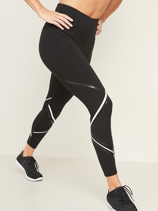 View large product image 1 of 1. High-Waisted Stripe-Graphic Elevate Compression 7/8-Length Leggings for Women