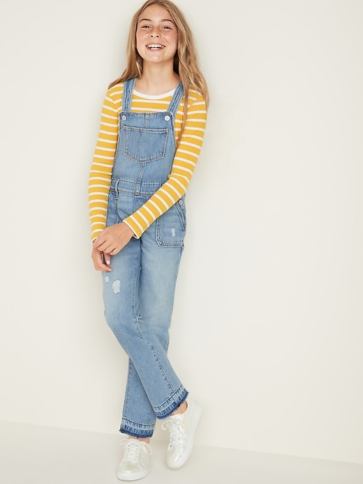 View large product image 1 of 3. Distressed Let-Down Hem Jean Overalls for Girls
