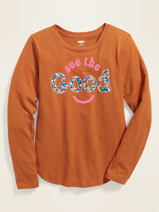 View large product image 1 of 1. Graphic Curved-Hem Crew-Neck Tee for Girls