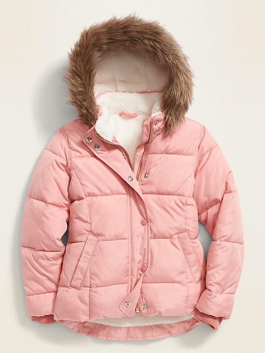 View large product image 1 of 1. Frost-Free Water-Resistant Sherpa-Lined Puffer Jacket for Girls