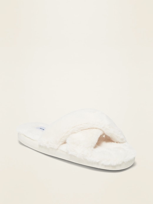 View large product image 1 of 1. Faux-Fur Cross-Strap Slippers for Women