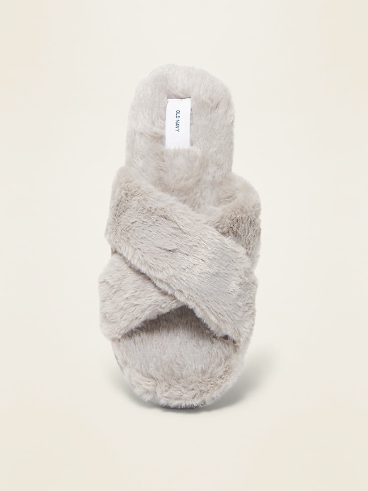 Image number 3 showing, Faux-Fur Cross-Strap Slippers for Women