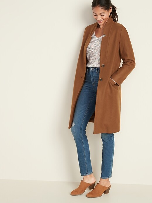 View large product image 1 of 1. Relaxed Soft-Brushed Long-Line Coat for Women