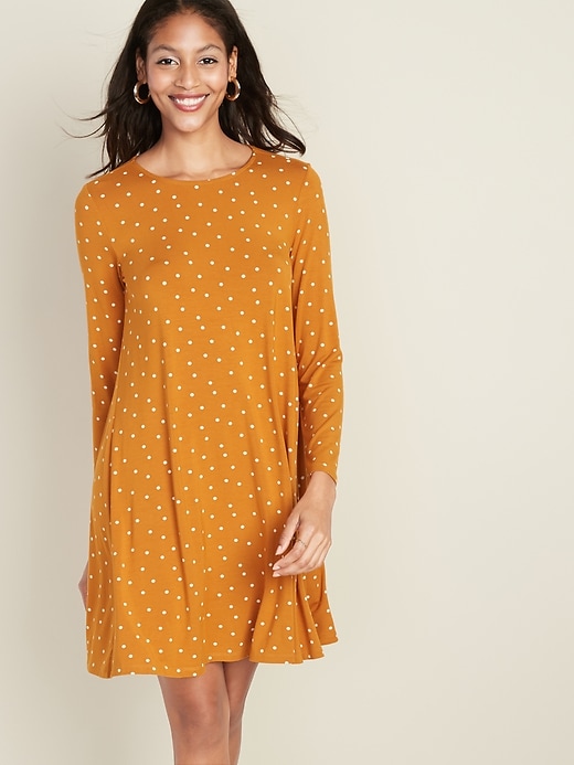 View large product image 1 of 1. Long-Sleeve Jersey-Knit Swing Dress for Women