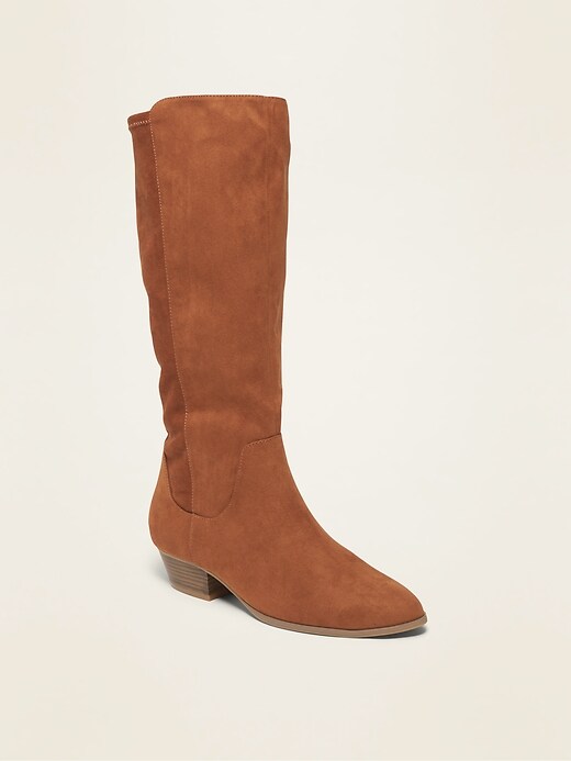 Image number 1 showing, Tall Faux-Suede Western Boots for Women
