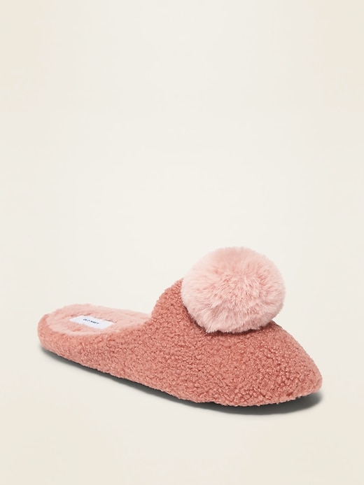 View large product image 1 of 1. Sherpa Pom-Pom Slippers for Women