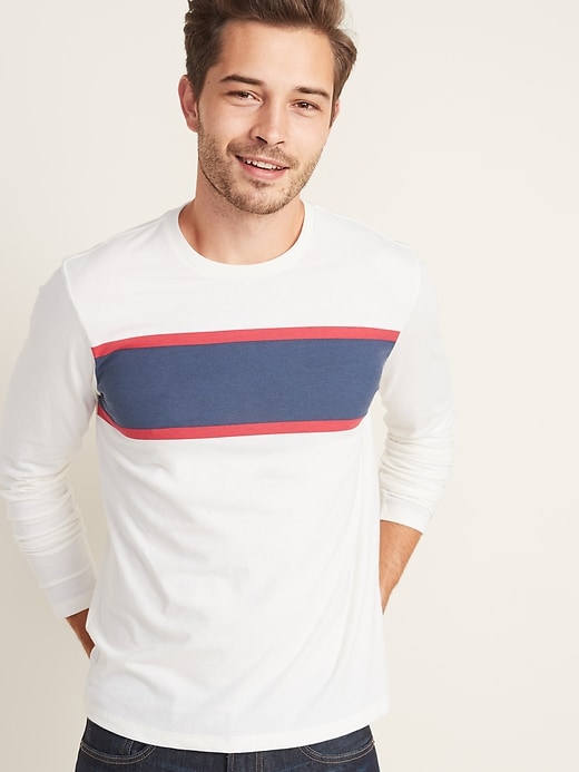View large product image 1 of 1. Soft-Washed Chest-Stripe Tee