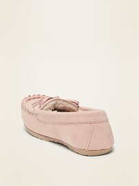 View large product image 3 of 4. Pink Sherpa-Lined Sueded Moccasins for Toddler Girls