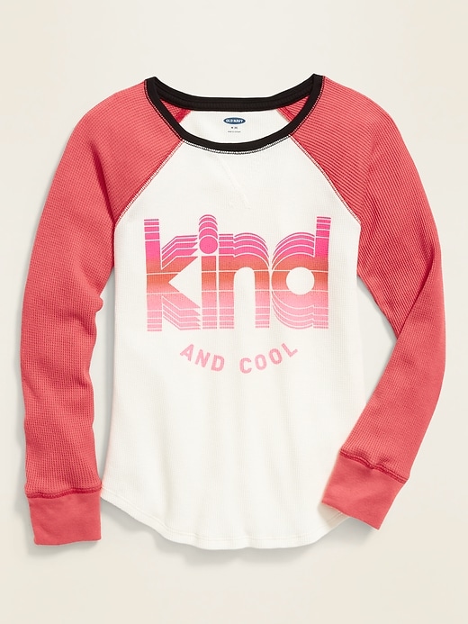 View large product image 1 of 1. Graphic Thermal-Knit Raglan-Sleeve Tee for Girls