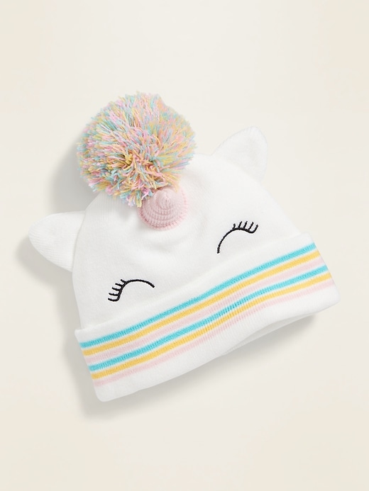 View large product image 1 of 1. Unicorn Critter Pom-Pom Beanie for Toddler Girls