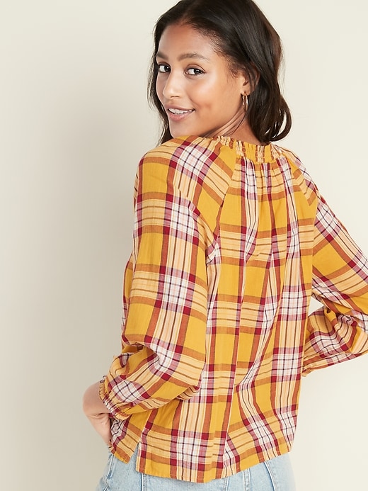 Image number 2 showing, Plaid Square-Neck Gauze Top for Women