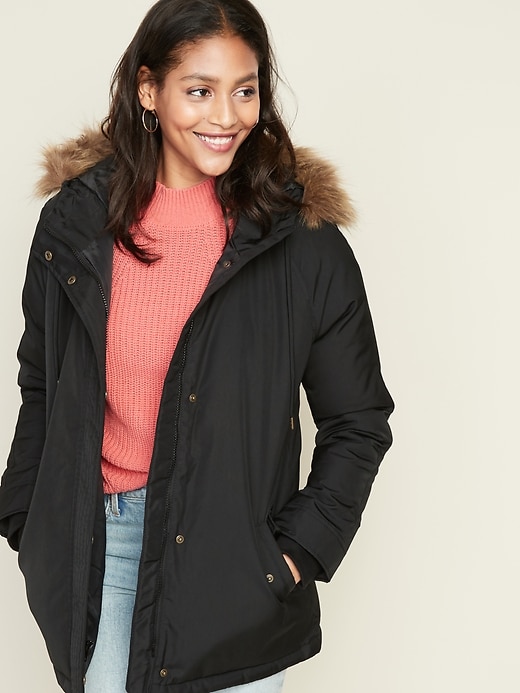 Image number 1 showing, Hooded Faux-Fur Trim Parka for Women