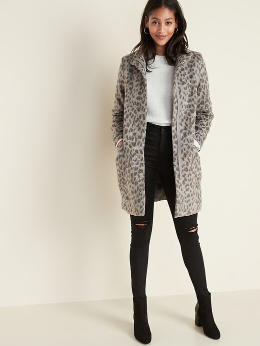 Image number 3 showing, Relaxed Soft-Brushed Leopard-Print Coat for Women