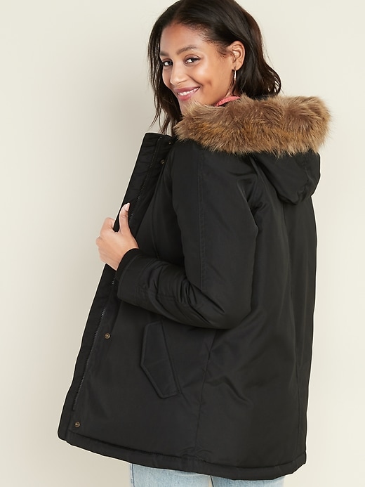 Image number 2 showing, Hooded Faux-Fur Trim Parka for Women