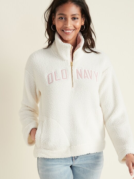 View large product image 1 of 1. Logo-Graphic 1/2-Zip Sherpa Pullover for Women