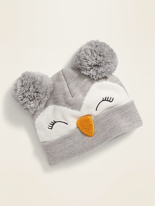 View large product image 1 of 1. Owl Critter Pom-Pom Beanie for Toddler Girls