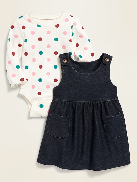 View large product image 1 of 2. Polka-Dot Bodysuit and French Terry Dress Set for Baby
