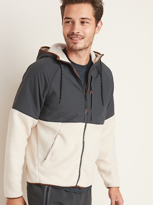 View large product image 1 of 1. Go-Warm Sherpa/Nylon Hooded Jacket