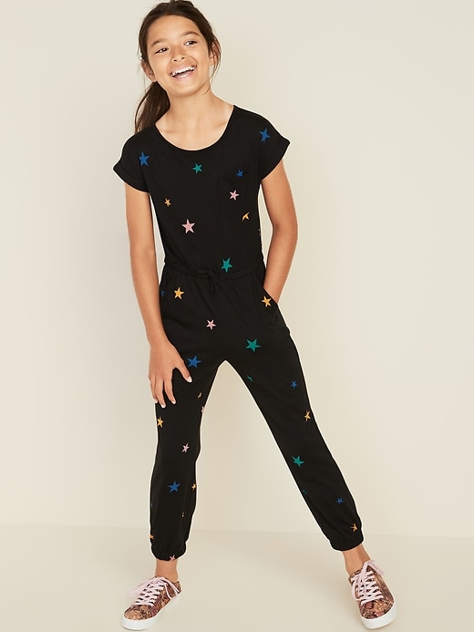 View large product image 1 of 2. Jersey-Knit Dolman-Sleeve Jumpsuit for Girls