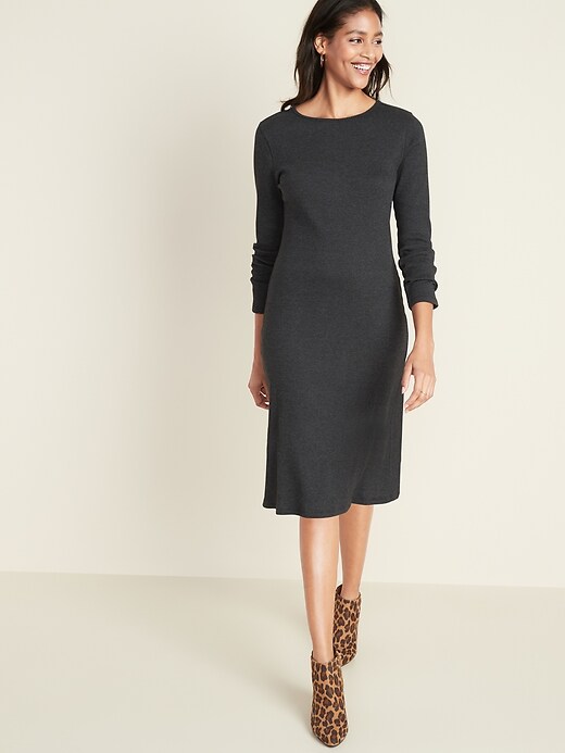 View large product image 1 of 1. Fitted Rib-Knit Midi Shift Dress for Women