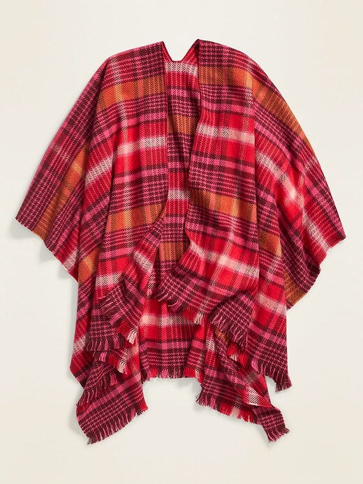 View large product image 2 of 3. Plaid Flannel Open-Front Poncho for Women