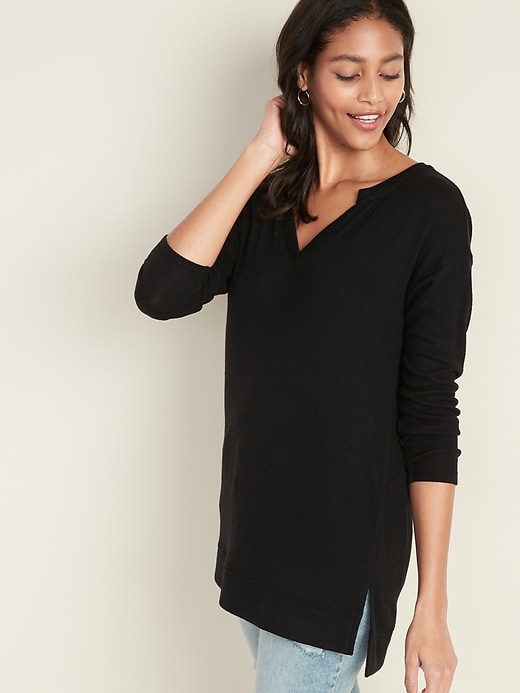 View large product image 1 of 1. Plush-Knit Split-Neck Tunic for Women