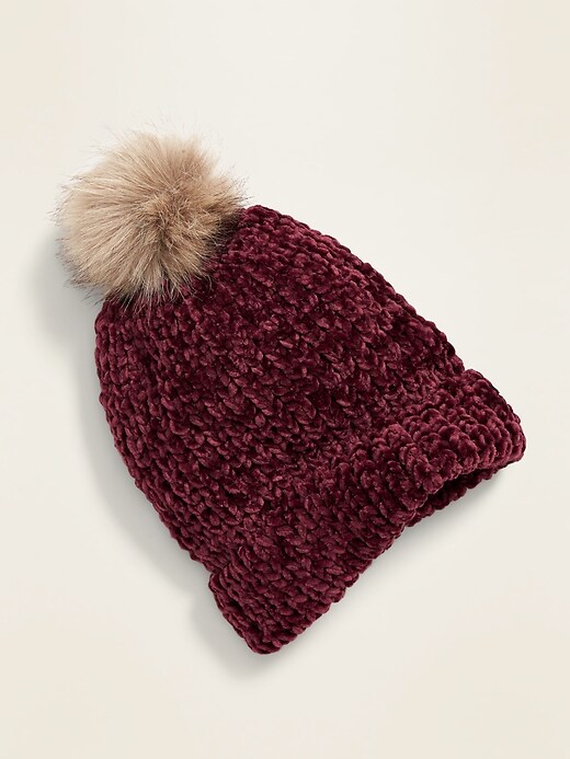 View large product image 1 of 1. Chenille Faux-Fur Pom-Pom Beanie for Toddler Girls