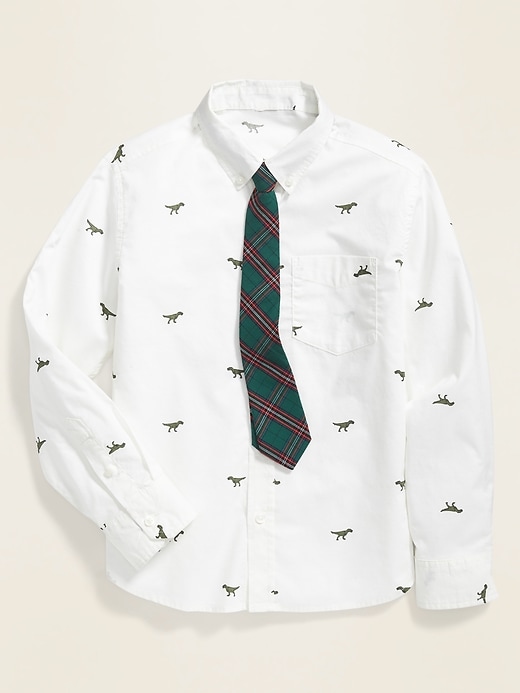 View large product image 1 of 1. Built-In Flex Shirt & Patterned Tie Set For Boys