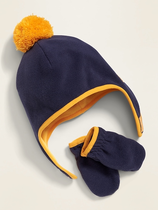 View large product image 1 of 1. Performance Fleece Pom-Pom Hat and Mittens Set for Toddler Boys