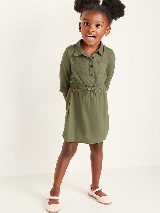 Twill Cinched Waist Shirt Dress for Toddler Girls Old Navy