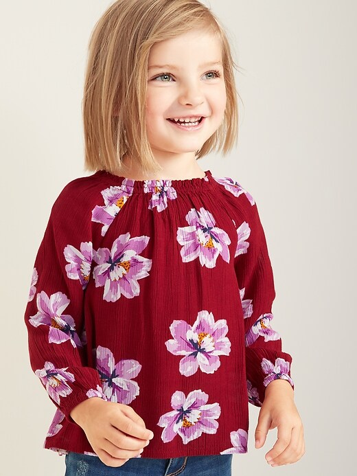 View large product image 1 of 3. Floral-Print Crinkle-Crepe Swing Top for Toddler Girls
