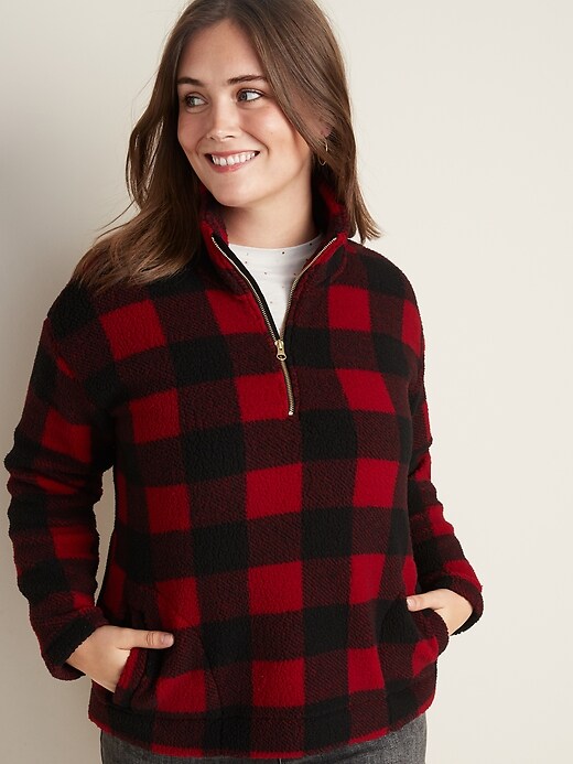 View large product image 1 of 1. Plus-Size Sherpa 1/4-Zip Pullover